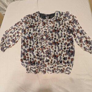 Sandra Ingrish  Womens M Top Silk Button Up Abstract Pattern & Cropped Sleeves